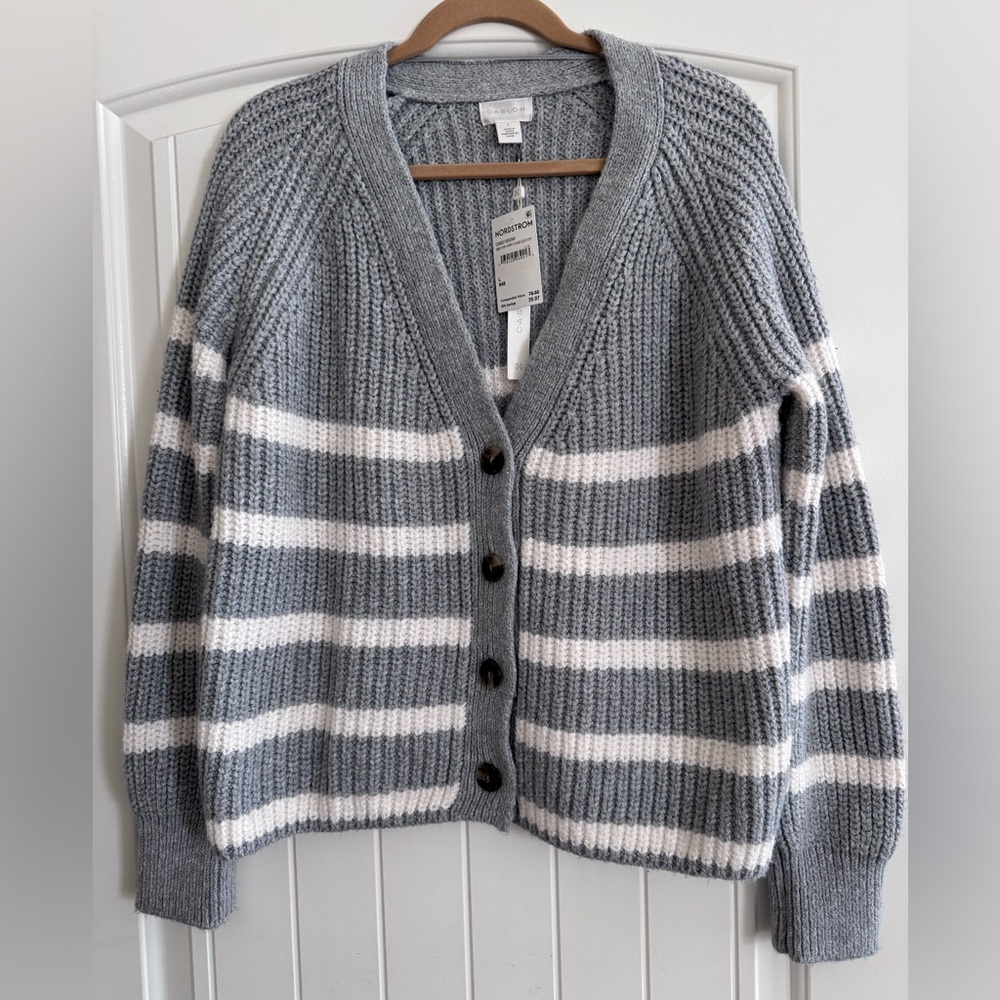 Nordstrom Gray Striped Chunky Cardigan